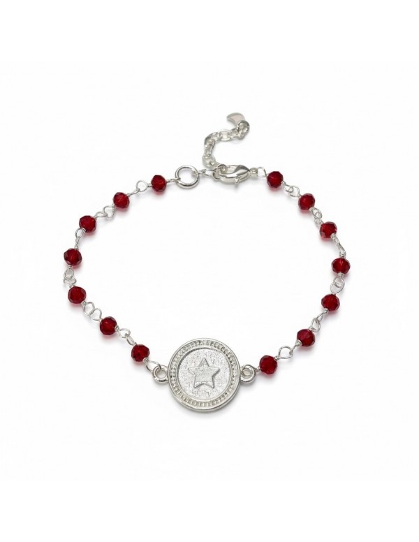 PULSERA BAÑADA EN PLATA CRISTAL ROJO