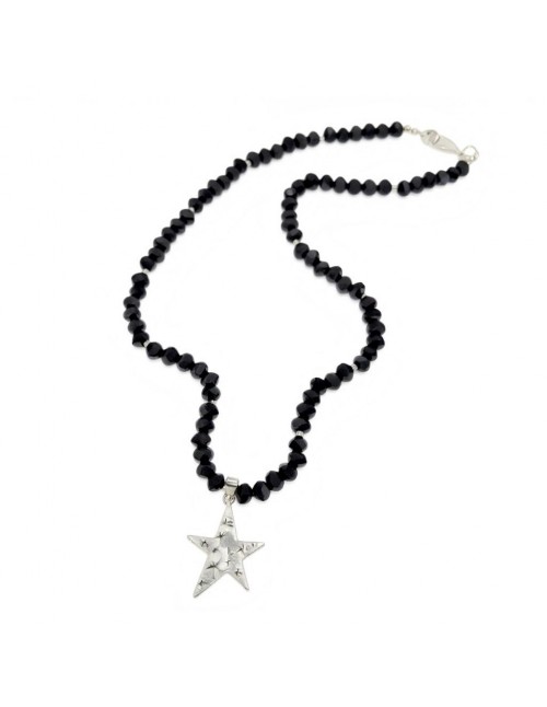 COLLAR BAÑADO EN PLATA CRISTALES NEGROS