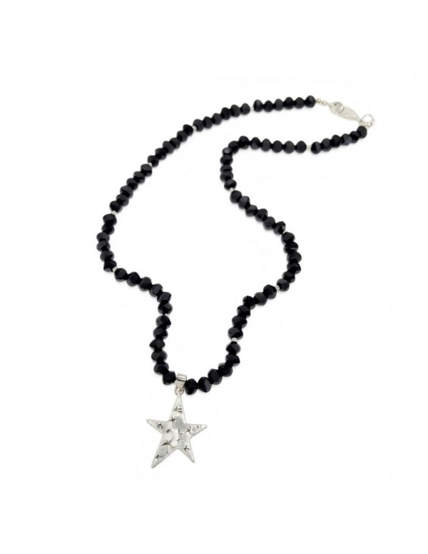 COLLAR BAÑADO EN PLATA CRISTALES NEGROS