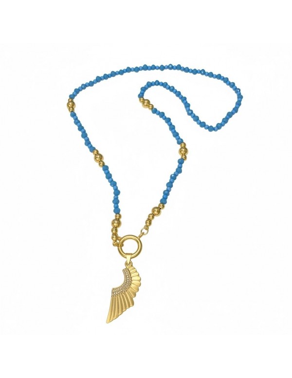 COLLAR BAÑADO EN ORO CRISTALES CELESTE