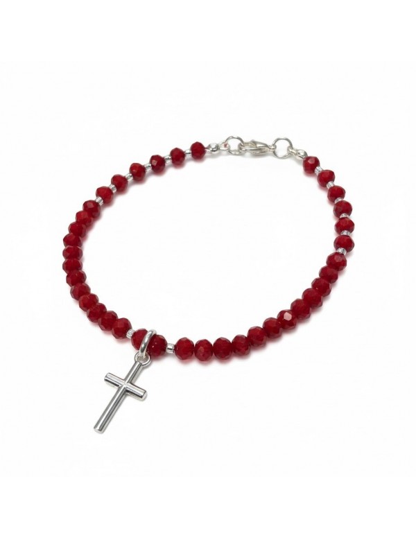 PULSERA BAÑADA EN PLATA CRISTALES ROJOS