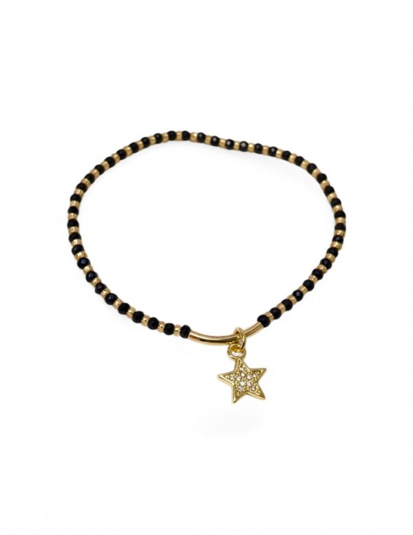 PULSERA BAÑADA EN ORO CRISTALES NEGROS