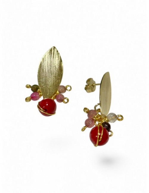 AROS BAÑADOS EN ORO PIEDRAS ROJAS