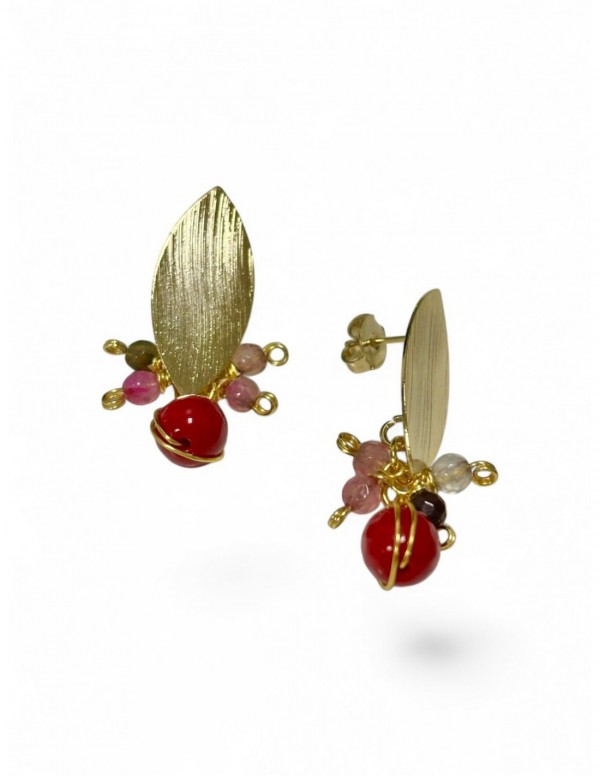 AROS BAÑADOS EN ORO PIEDRAS ROJAS