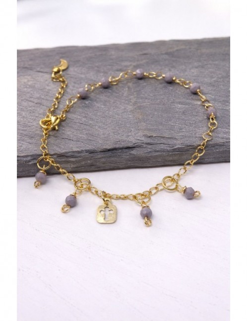 PULSERA BAÑADA EN ORO CRISTALES GRISES
