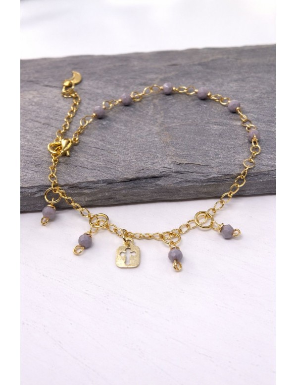 PULSERA BAÑADA EN ORO CRISTALES GRISES