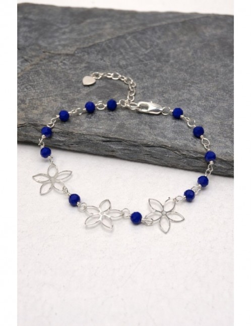 PULSERA BAÑADA EN PLATA CRISTALES AZULES