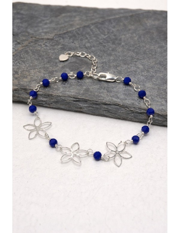 PULSERA BAÑADA EN PLATA CRISTALES AZULES