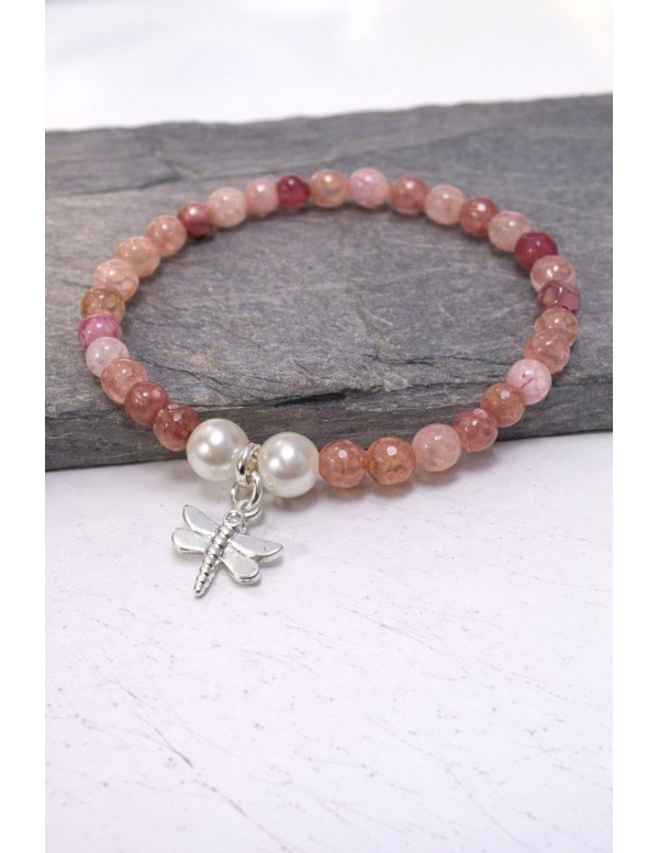 PULSERA BAÑADA EN PLATA PIEDRAS ROSADAS