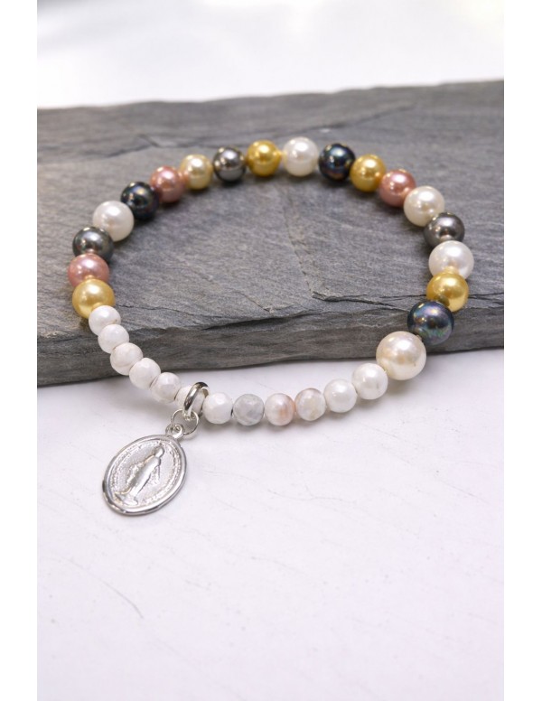 PULSERA BAÑADA EN PLATA DIJE RELIGIOSO