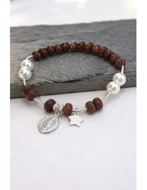 PULSERA BAÑADA EN PLATA PIEDRAS CAFÉ