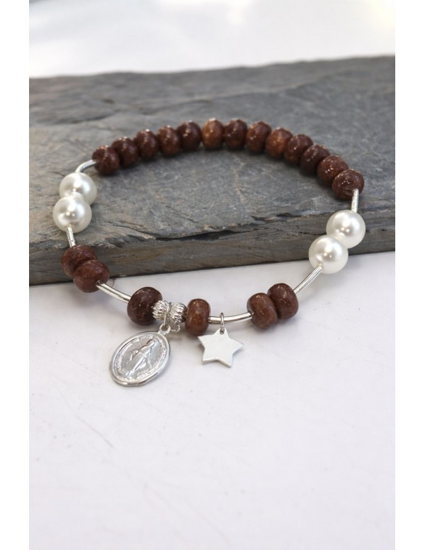 PULSERA BAÑADA EN PLATA PIEDRAS CAFÉ