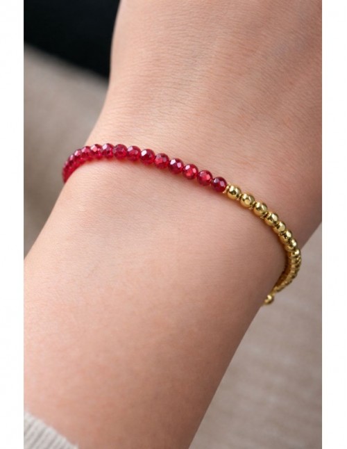 PULSERA BAÑADA EN ORO CRISTALES ROJOS 2