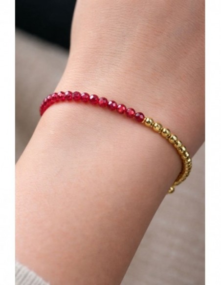 PULSERA BAÑADA EN ORO CRISTALES ROJOS