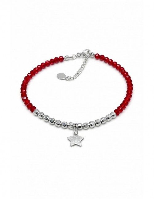 PULSERA BAÑADA EN PLATA CRISTALES ROJOS