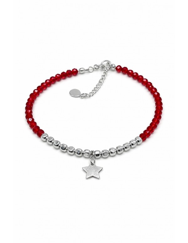 PULSERA BAÑADA EN PLATA CRISTALES ROJOS