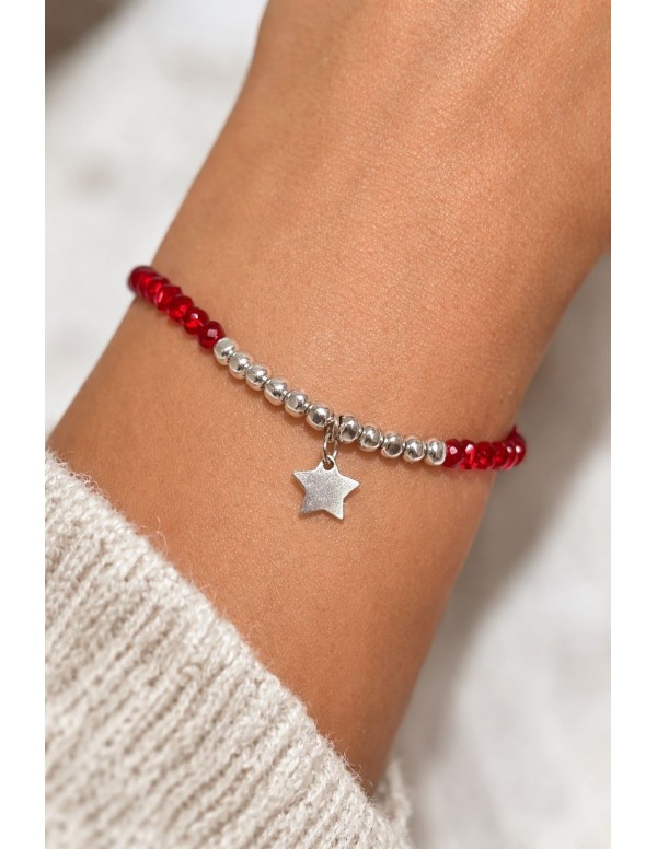 PULSERA BAÑADA EN PLATA CRISTALES ROJOS