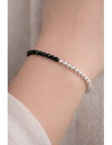 PULSERA BAÑADA EN PLATA CRISTALES NEGROS