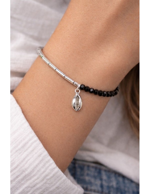 PULSERA BAÑADA EN PLATA CRISTALES NEGROS