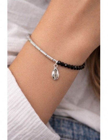 PULSERA BAÑADA EN PLATA CRISTALES NEGROS