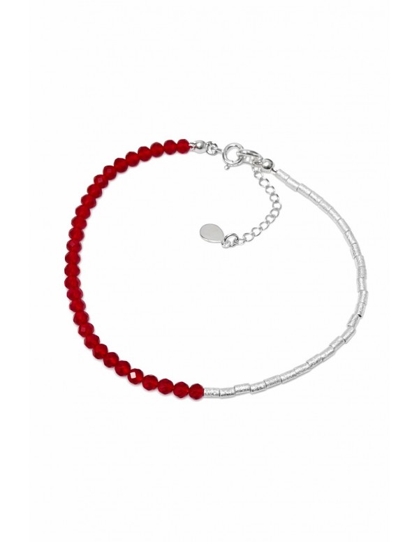 PULSERA BAÑADA EN PLATA CRISTALES ROJOS