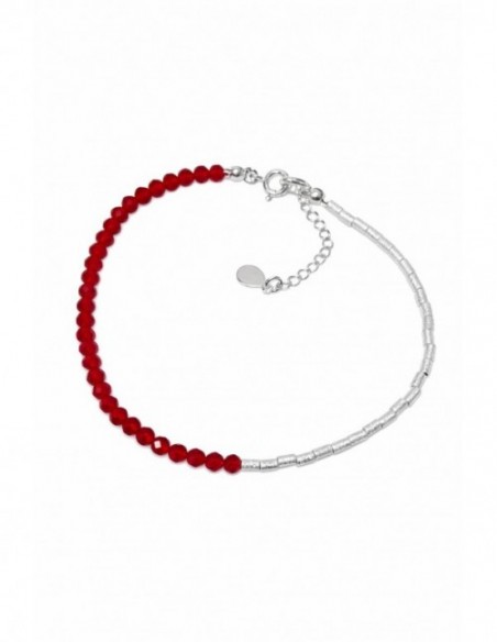 PULSERA BAÑADA EN PLATA CRISTALES ROJOS