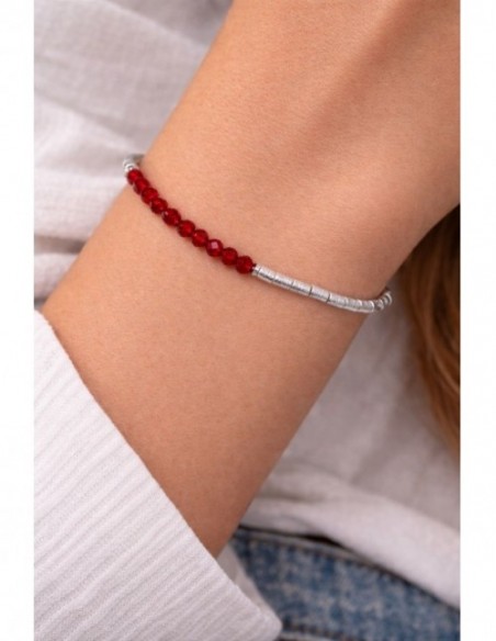 PULSERA BAÑADA EN PLATA CRISTALES ROJOS