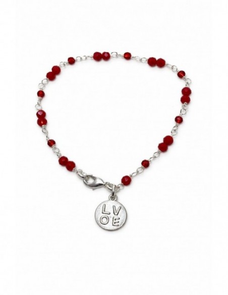 PULSERA BAÑADA EN PLATA LOVE CRISTALES ROJOS