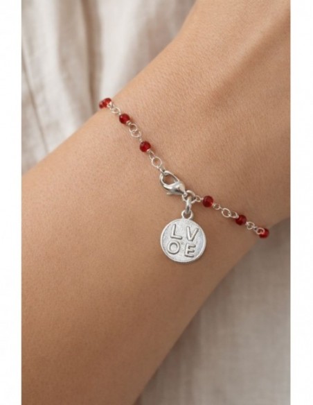 PULSERA BAÑADA EN PLATA LOVE CRISTALES ROJOS
