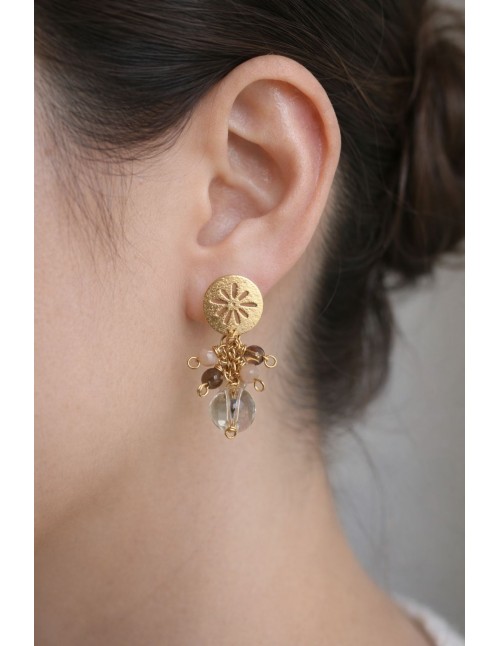 AROS BAÑADOS EN ORO PIEDRAS AGATAS Y CUARZO CRISTAL 2