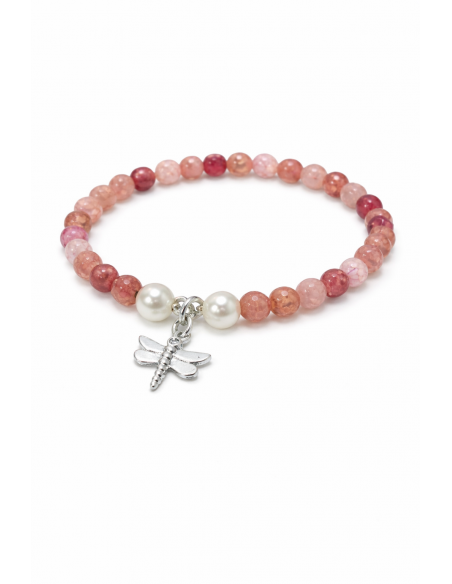 PULSERA BAÑADA EN PLATA PIEDRAS ROSADAS