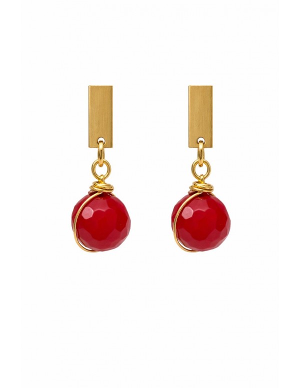 AROS BAÑADOS EN ORO PIEDRA ROJA