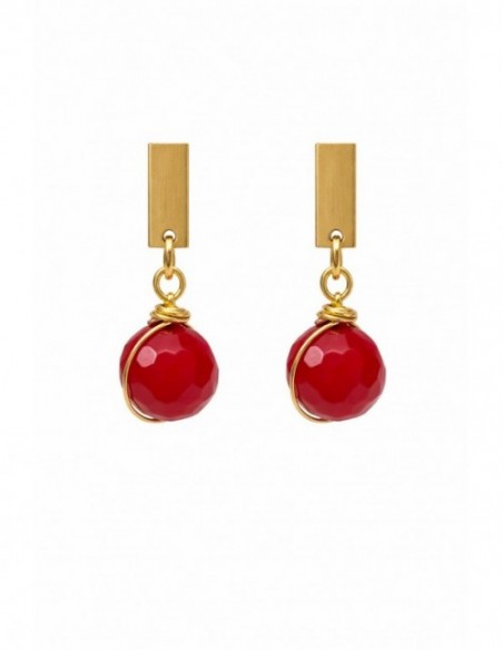 AROS BAÑADOS EN ORO PIEDRA ROJA