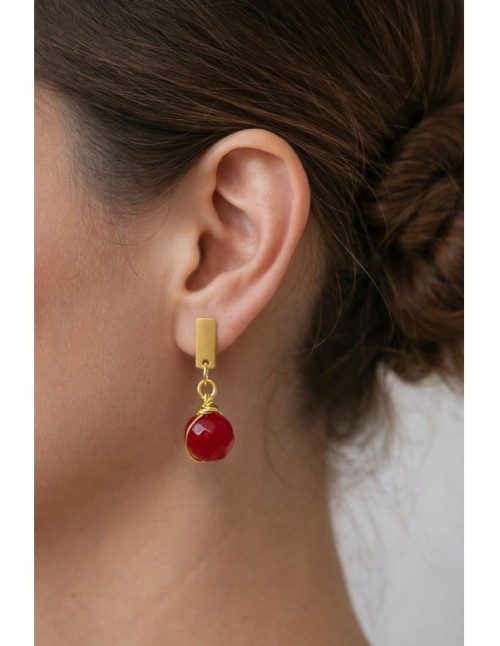 AROS BAÑADOS EN ORO PIEDRA ROJA 2