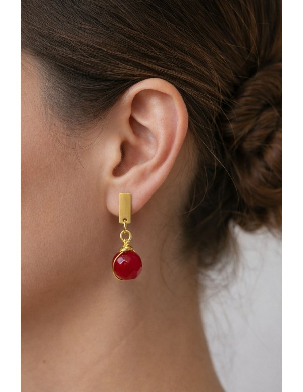 AROS BAÑADOS EN ORO PIEDRA ROJA