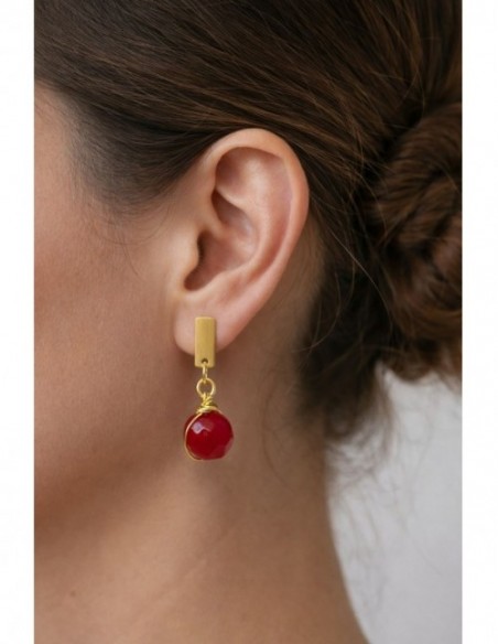 AROS BAÑADOS EN ORO PIEDRA ROJA