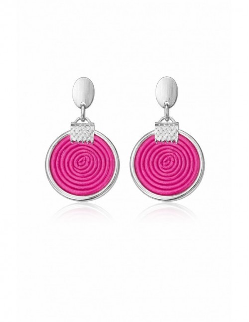 AROS BAÑADOS EN PLATA GAMUZA SINTETICA ROSADA