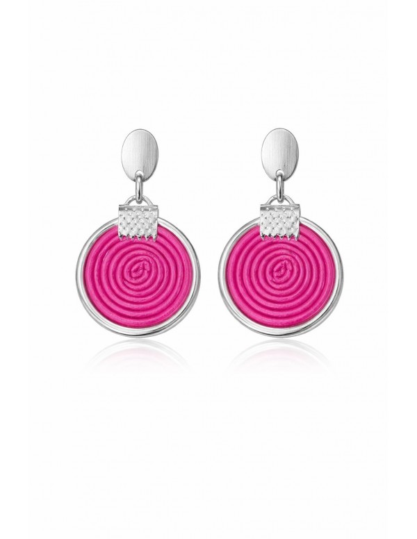 AROS BAÑADOS EN PLATA GAMUZA SINTETICA ROSADA