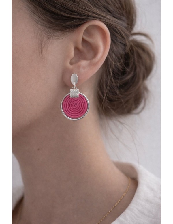 AROS BAÑADOS EN PLATA GAMUZA SINTETICA ROSADA