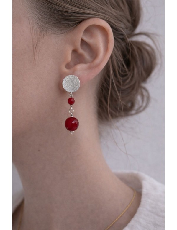 AROS BAÑADOS EN PLATA PIEDRA ROJA