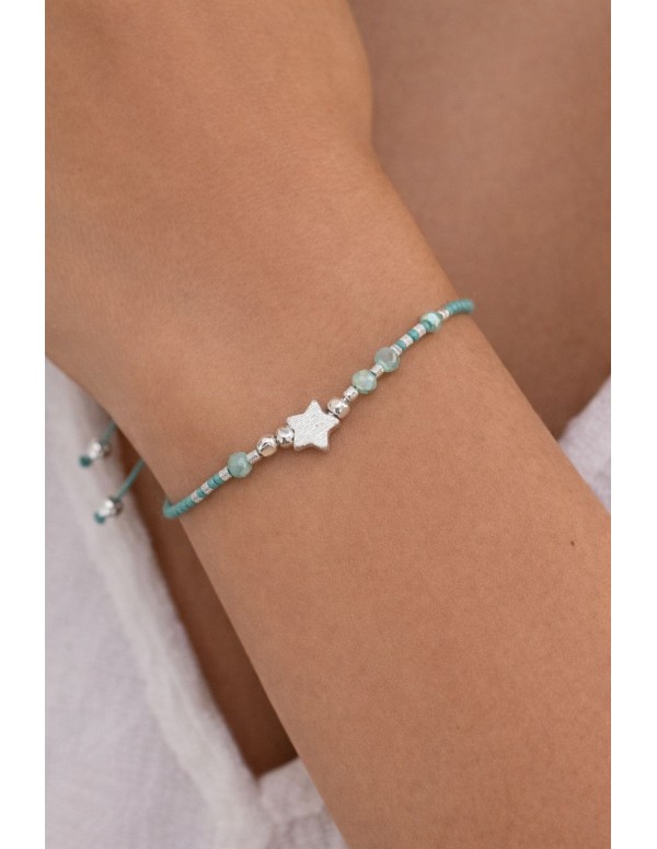PULSERA BAÑADA EN PLATA PIEDRA CELESTE
