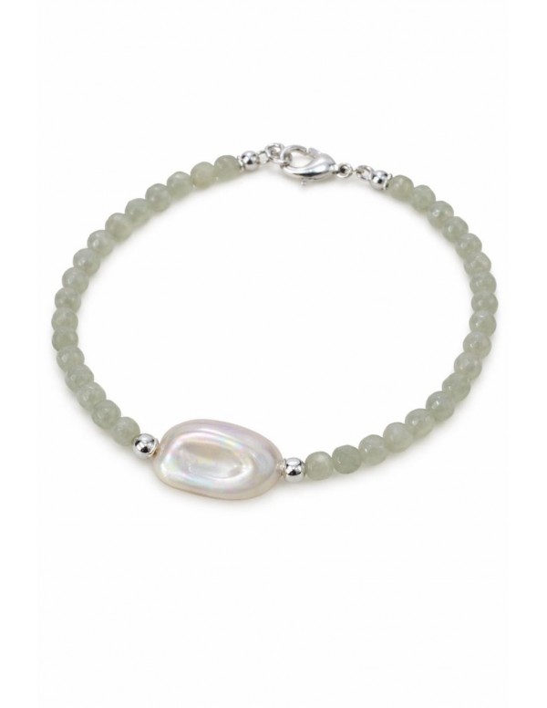 PULSERA BAÑADA EN PLATA PIEDRA BLANCA