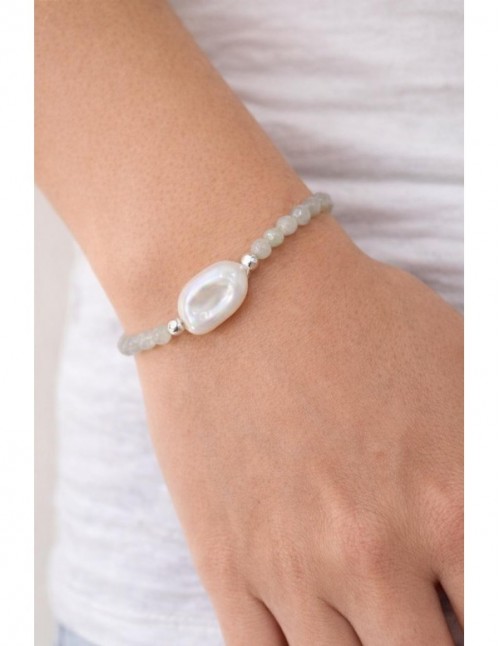 PULSERA BAÑADA EN PLATA PIEDRA BLANCA 2