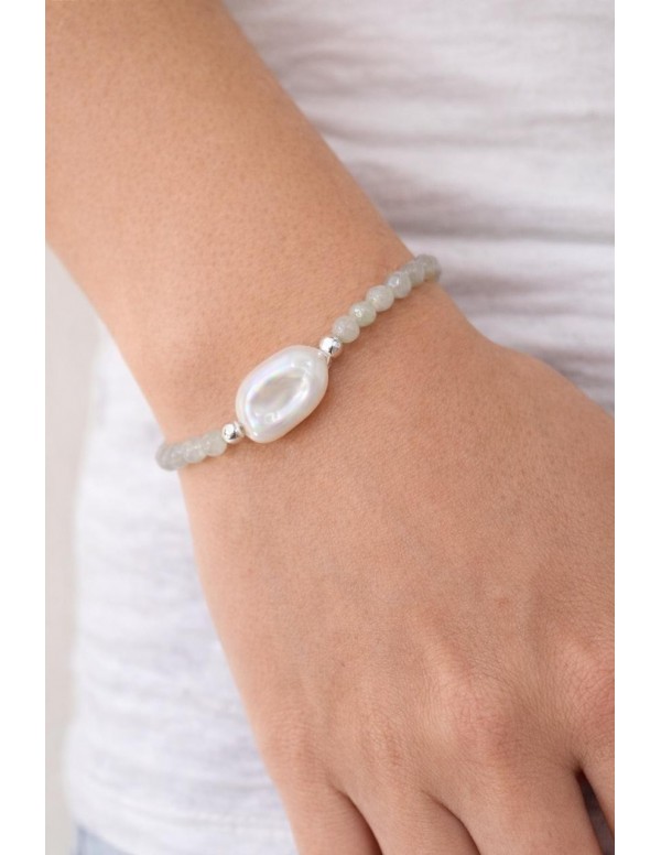 PULSERA BAÑADA EN PLATA PIEDRA BLANCA