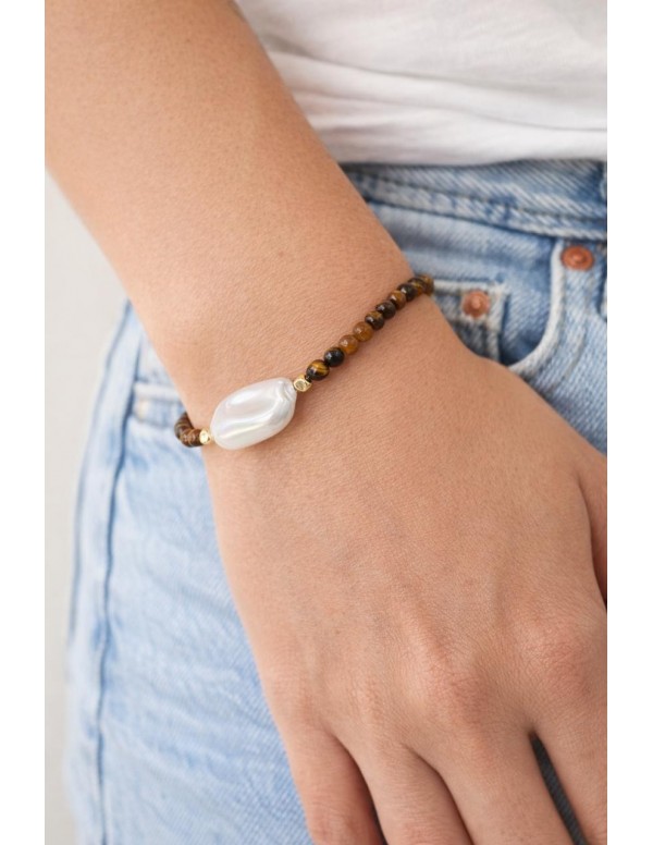 PULSERA BAÑADA EN PLATA PIEDRA BLANCA