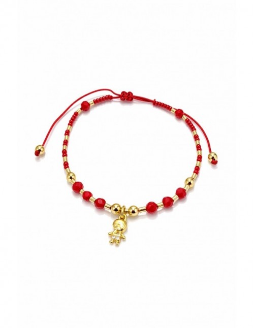 PULSERA BAÑADA EN ORO PIEDRA ROJA