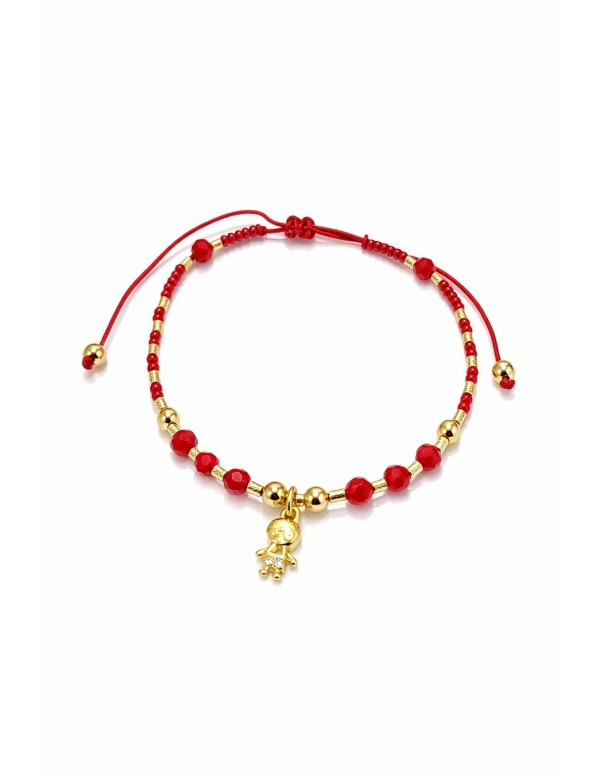 PULSERA BAÑADA EN ORO PIEDRA ROJA