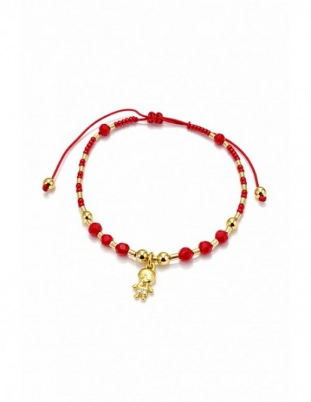 PULSERA BAÑADA EN ORO PIEDRA ROJA