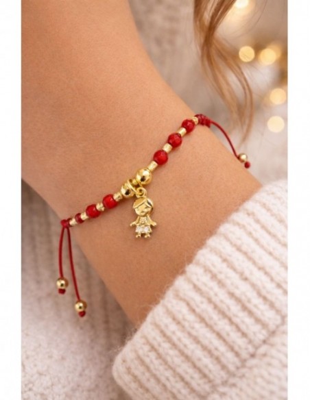 PULSERA BAÑADA EN ORO PIEDRA ROJA