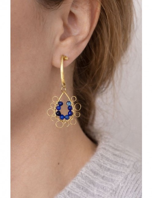 AROS BAÑADOS EN ORO  PIEDRA AZUL 2